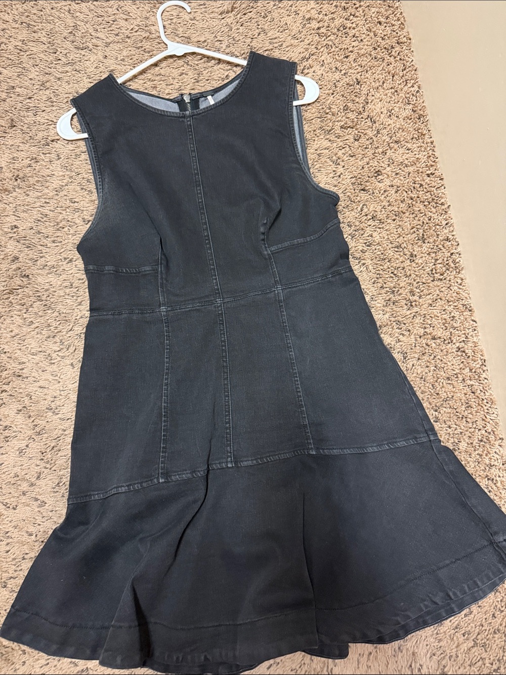 Black denim Sleeveless Flared Dress